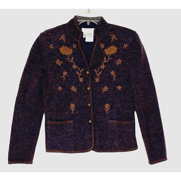 New ESCADA by MARGARETHA LEY Embroidered Brown Navy Mohair Wool Cardigan - Picture 2 of 12